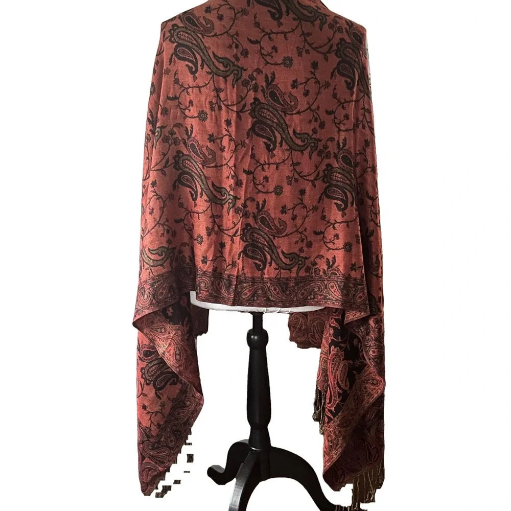 Pashmina Red Paisley Fringe Shawl Wrap Scarf